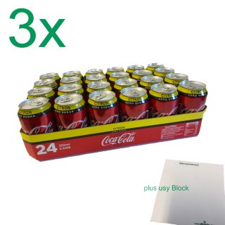 Coca Cola Zero Citron 72x0,33l Dose DK (Coke Zero Lemon) + usy Block