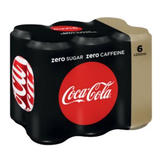 Coca Cola Zero Caffeine Free 1 Pack á 6x0,25l Dose eingeschweißt IMPORT (6 Dosen Cola Zero koffeinfrei)