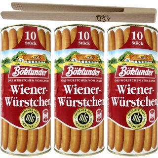 Böklunder Wiener Würstchen PARTYPACK (3x1,61kg Konserve) = 30 Würstchen und usy Wurstzange