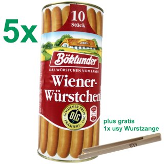 Böklunder Wiener Würstchen GASTROPACK (5x900g Konserve) = 50 Würstchen und usy Wurstzange
