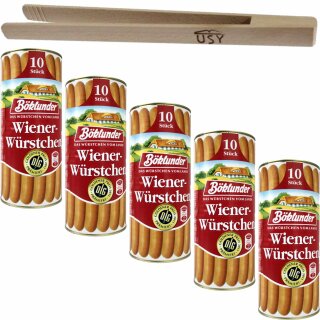 Böklunder Wiener Würstchen GASTROPACK (5x1,61kg Konserve) = 50 Würstchen und usy Wurstzange