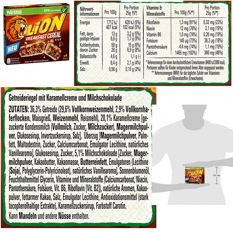 Nestle Lion Breakfast Cereal Bar (100g Packung)