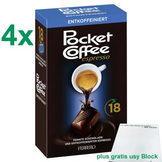 Ferrero Pocket Coffee Espresso ENTKOFFEINIERT 4er office Pack (4x225g) plus gratis usy Block