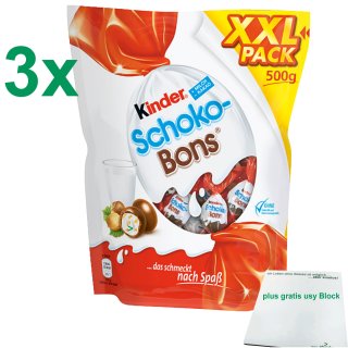 Ferrero Kinder Schoko-Bons XXL 3er Pack (3x500g Tüte) mit usy Block