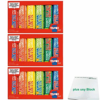 Tonys Chocolonely Testpaket Geschenkset 3er Pack (3x6 Sorten) plus usy Block
