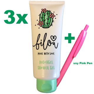 bilou Duschgel Bloomy Cactus 3er Pack (3x200 ml Flasche) inklusive gratis usy Pink Pen