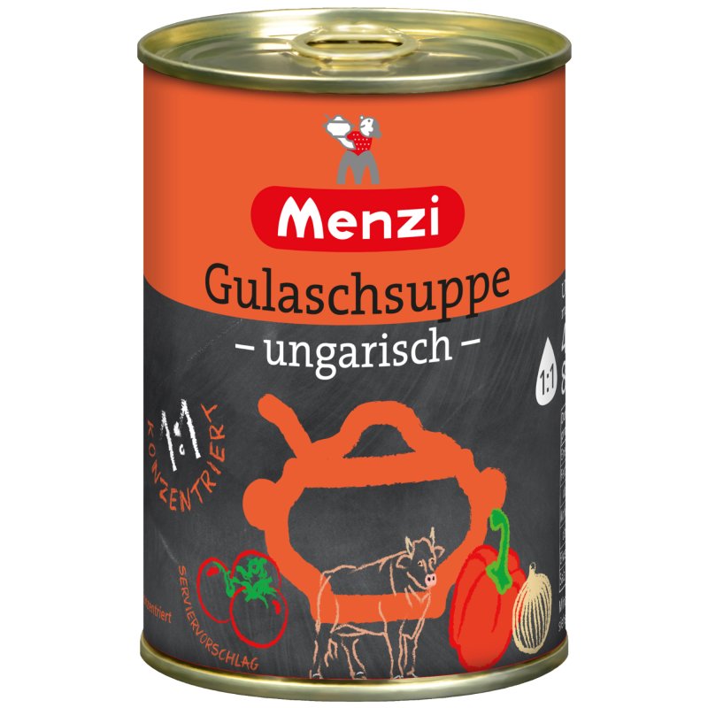 Menzi ungarische Gulaschsuppe Konzentrat 1zu1 (400ml Dose) Menzi ungarische Gulaschsuppe Konzentrat 1zu1 (400ml Dose)