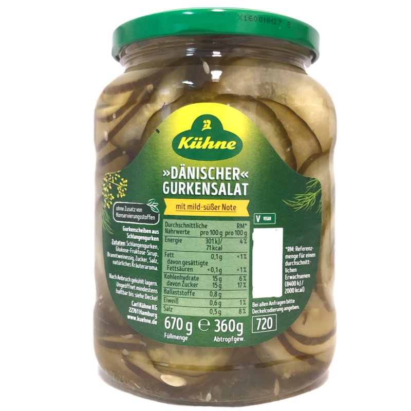 Kühne Dänischer Gurkensalat mit milder süßer Note (670g Glas)