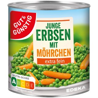 Gut&Günstig Junge Erbsen mit Möhrchen extra fein (800g Dose)