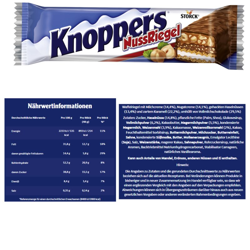 Wie Viel Kalorien Hat Ein Knoppers Riegel Knoppers Nussriegel (5x40g)