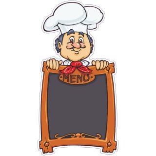 Kundenstopper aus Acryl: Koch und beschreibbarem Menu Feld (15cmx12cm)