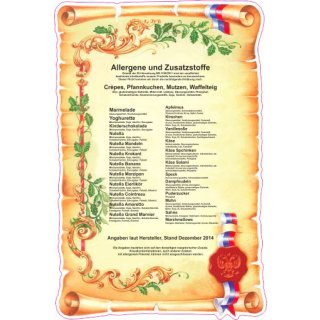 Allergene und Zusatzstoffe für Crepes&Teigwaren 20 x30 cm Acryl konturgelasert