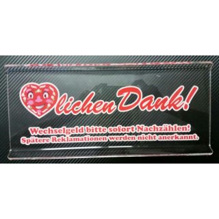 Wechselgeldschale Acryl 5mm 40x19 Motiv:Herzlichen Dank