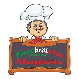 Koch01 Stopper m beschriftbares Feld Pizzabrötchen Margherita [Acryl 15  x 17cm x 3mm]