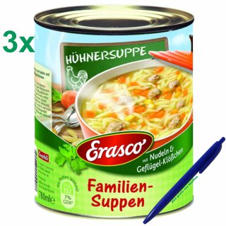 Erasco Hühnersuppe mit Nudeln und Geflügel Klößchen 3er Office Pack (3x780ml) plus usy bluePen