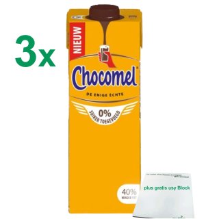 Chocomel Kakao 0% Zucker hinzugefügt 3er Pack (3x1 Liter) plus usy Block
