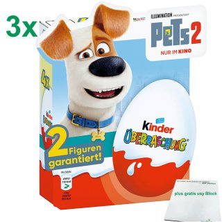 Kinder Überraschungsei Pets2 3er Pack (3x4 Ü-Eier / mit je 2 Pets garantiert) plus gratis usy Block