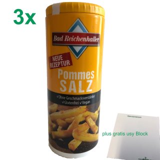 Bad Reichenhaller Pommes Salz 3er pack (3x90g Streuer) plus usy Block