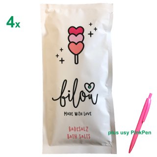 Bilou Badesalz Lovely Strawberry 4er Pack (4x80g) inklusive gratis usy Pink Pen