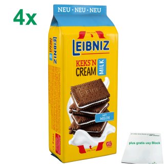 Leibniz Keksn Cream Milk Kakaokekse mit Milchcremefüllung Sparpaket (4x190g) + Usy Block
