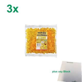 Haribo Goldbären Zitrone Officepack (3x1kg Beutel Gummibärchen gelb) sortenrein + usy Block