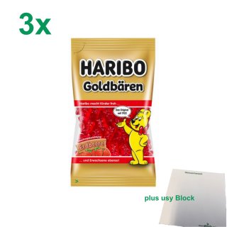 Haribo Goldbären Erdbeere sortenrein 3er Pack (3x75g Beutel) + usy Block