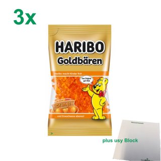 Haribo Goldbären Orange sortenrein 3er Pack (3x75g Beutel) + usy Block