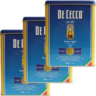 3x De Cecco Nudeln "Penne rigate in Metalldose" n.41, 500 g