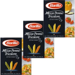 3x Barilla Nudeln La Collezione "Mezze Penne Tricolore", 500 g