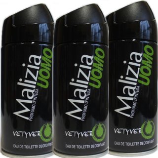 3x Malizia Uomo Deo "Vetyver", 150 ml