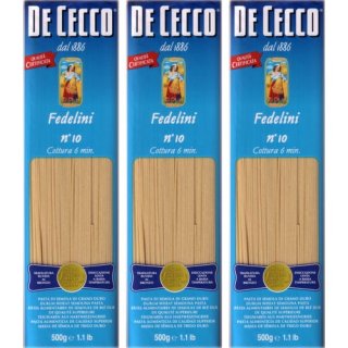 3x De Cecco Nudeln "Fedelini" n.10, 500 g
