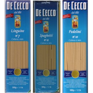 Testpaket De Cecco "Spaghetti,Linguine,Fedelini", 3 Sorten