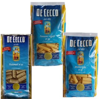 Testpaket De Cecco "Festonati,Millerighe,Pennoni rigati", 3 Sorten
