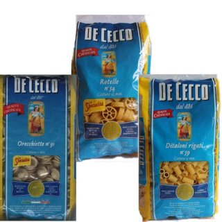 Testpaket De Cecco "Orecchiette,Rotelle,Ditaloni rigati", 3 Sorten