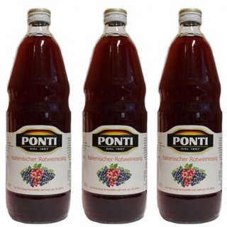 3x Ponti Aceto di Vino Rosso "italienischer Rotweinessig", 1000 ml