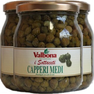 3x Valbona Capperi Medi "Kapern in Weinessig", 560 g