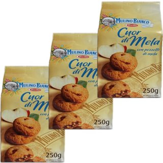 3x Mulino Bianco Kekse "Cuor di Mela", 250 g