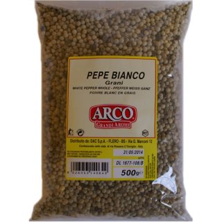 Arco Grandi Aromi Weisser Pfeffer "Ganze Körner" aus Italien, 500 g