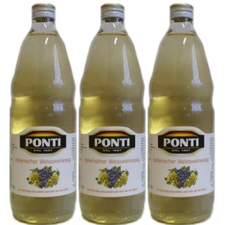 3x Ponti Aceto di Vino Bianco "italienischer Weissweinessig", 1000 ml