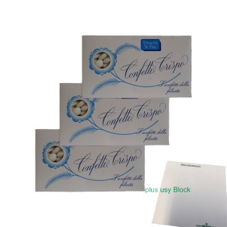 Confetti Crispo "Hochzeitsmandeln oder Taufmandeln" weiß, 3x 1 kg + usy Block