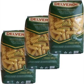 3x Delverde Nudeln "Fusilli" n.29, 500 g