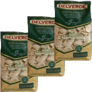3x Delverde Nudeln "Orecchiette" n.61 Le Specialita, 500 g