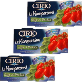 3x Cirio Le Monoporzioni "Sugo al Basilico", 2x 110 g