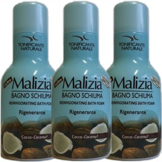 3x Malizia Bagno Schiuma "Badeschaum Kokos", 1000 ml