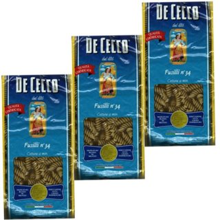 3x De Cecco Nudeln "Fusilli" n.34, 1000 g