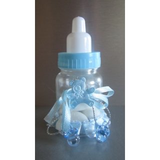 Gastgeschenk Junge Taufe Tischdeko Fläschchen hellblau mit Mandeln