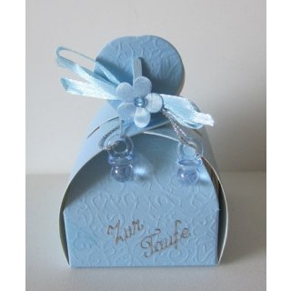 Gastgeschenke Kartonage Bomboniere Taufe Tischdeko Junge hellblau