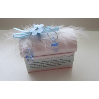 Gastgeschenk Kartonage Truhe Taufe Feste Tischdekoration hellblau