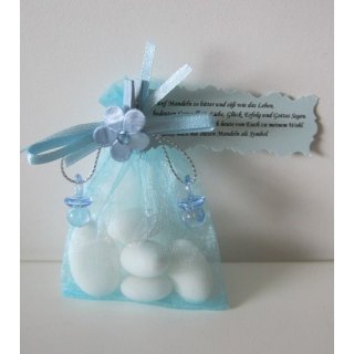 Gastgeschenk Organzasäckchen Taufe Feste Schnuller Tischdekoration hellblau