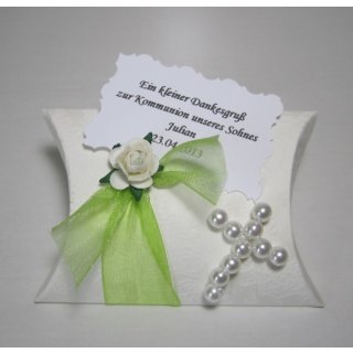 Gastgeschenke Kartonage Kommunion Konfirmation Taufe Perlenkreuz lindgrün